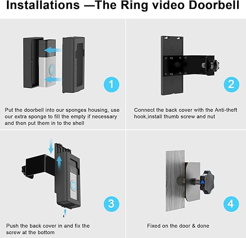 Miniatura 6 de Soporte de puerta antirrobo, soporte de montaje sin taladro para timbre de video 1233 Plus4(versión 2020), no bloquea el sensor de movimiento del