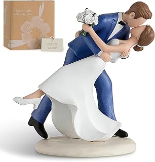 Wedding Cake Topper Decoration: Bride and Groom Kissing Resin Figurine with Secure Base – Romantic Couple Gifts for Wedding Anniversary & Engagement