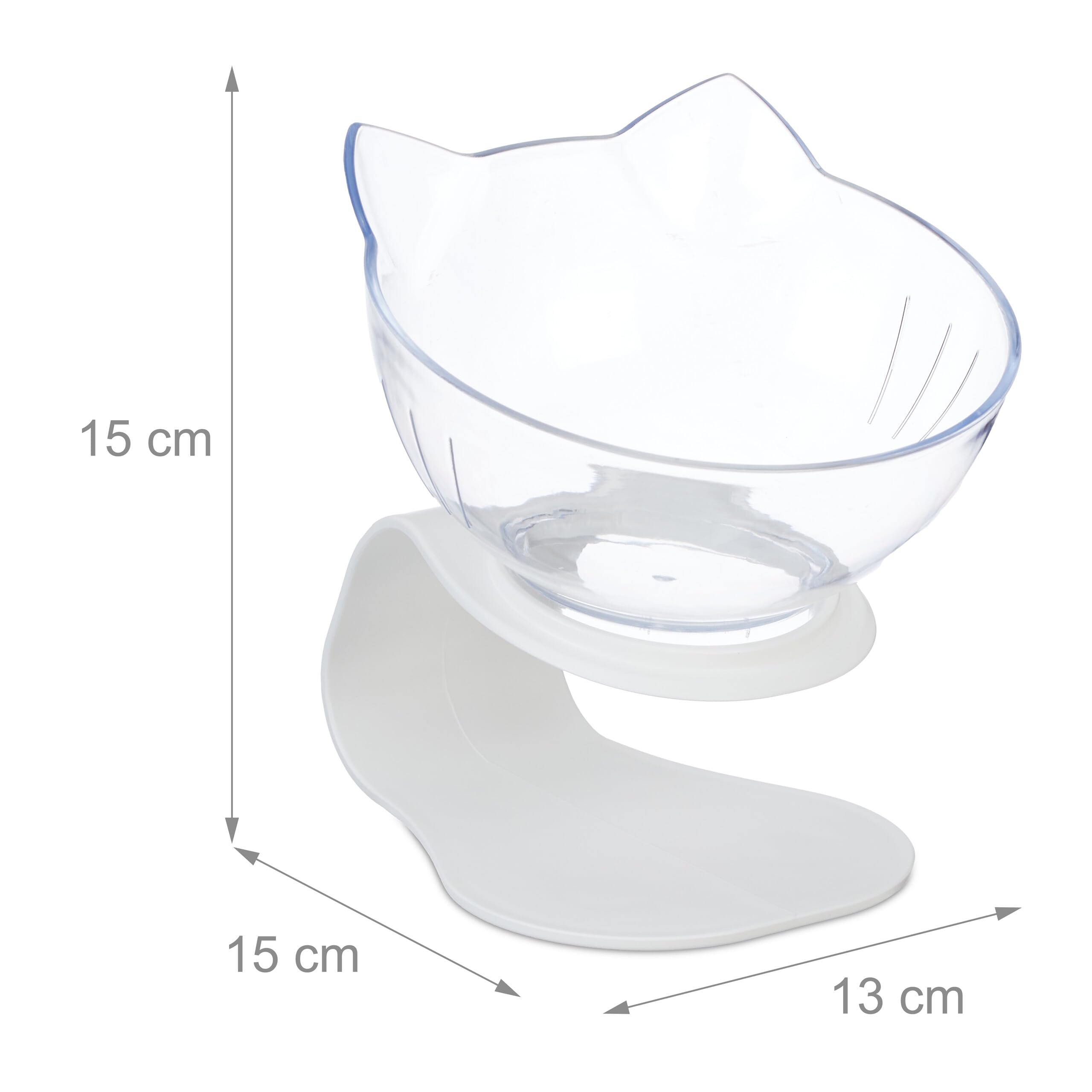 Relaxdays Podwyższona miska dla kota, zestaw 2 szt., miska na karmę, 500 ml, wys. x szer. x gł.: 15 x 13 x 15 cm, zestaw misek na wodę, biała/przezroczysta