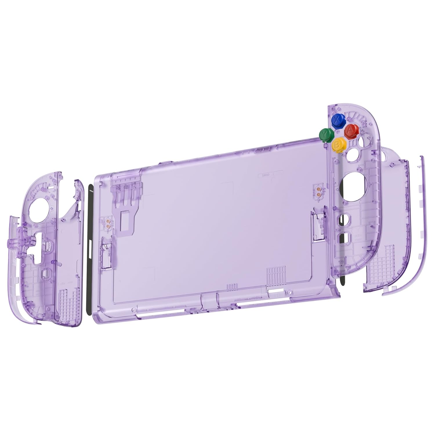 eXtremeRate DIY Replacement Shell Buttons (D-Pad Ver) for Nintendo Switch 2, Clear Atomic Purple Full Set Rear Back Plate Controller Housing Buttons for Switch 2 Console & Joycon 2 - Essence Version