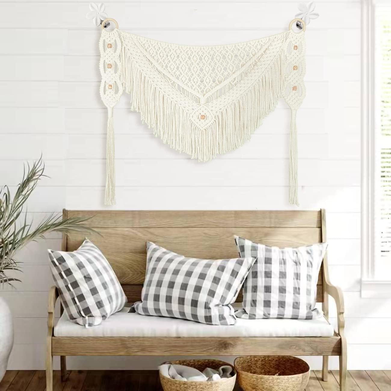 kiido Large Macrame Wall Hanging Boho Tapestry Curtain Fringe Woven Bohemian Wall Decor Home Decoration for Apartment Bedroom Living Room Gallery Baby Nursery-Blossom 35.4" W X 26" H