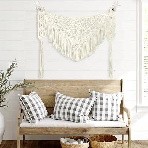 Miniatura 4 de kiido Cortina grande de macramé para colgar en la pared, cortina bohemia tejida con flecos, decoración de pared para el hogar, apartamento,