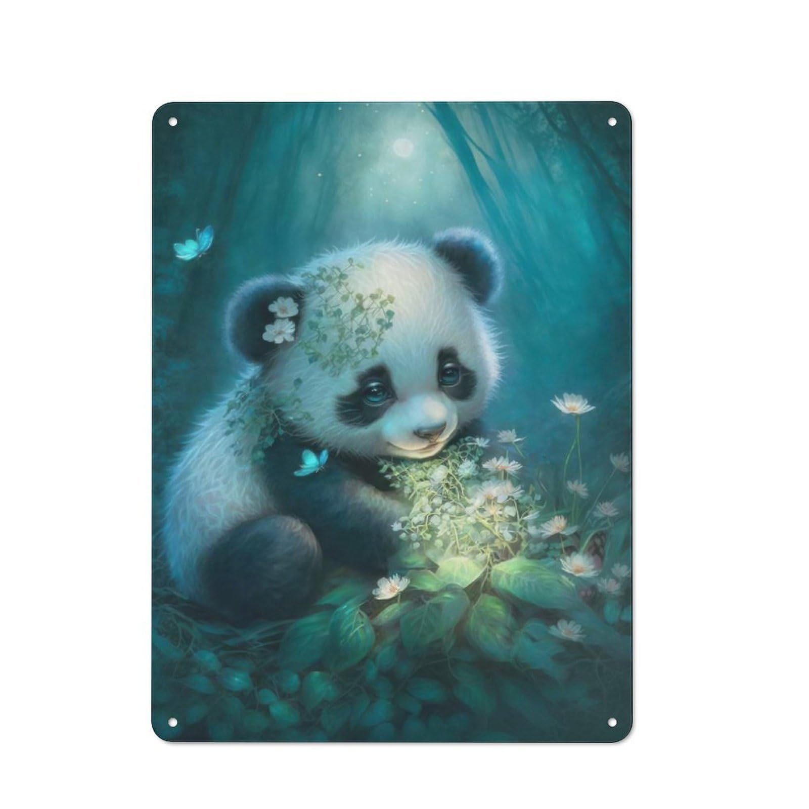 Junmoney Style Adorable Little Panda Bear Vintage Metal Sign 40X30cm For Hobby Room Or Studio, Housewarming Present For People Styling Hobby Room And Studio