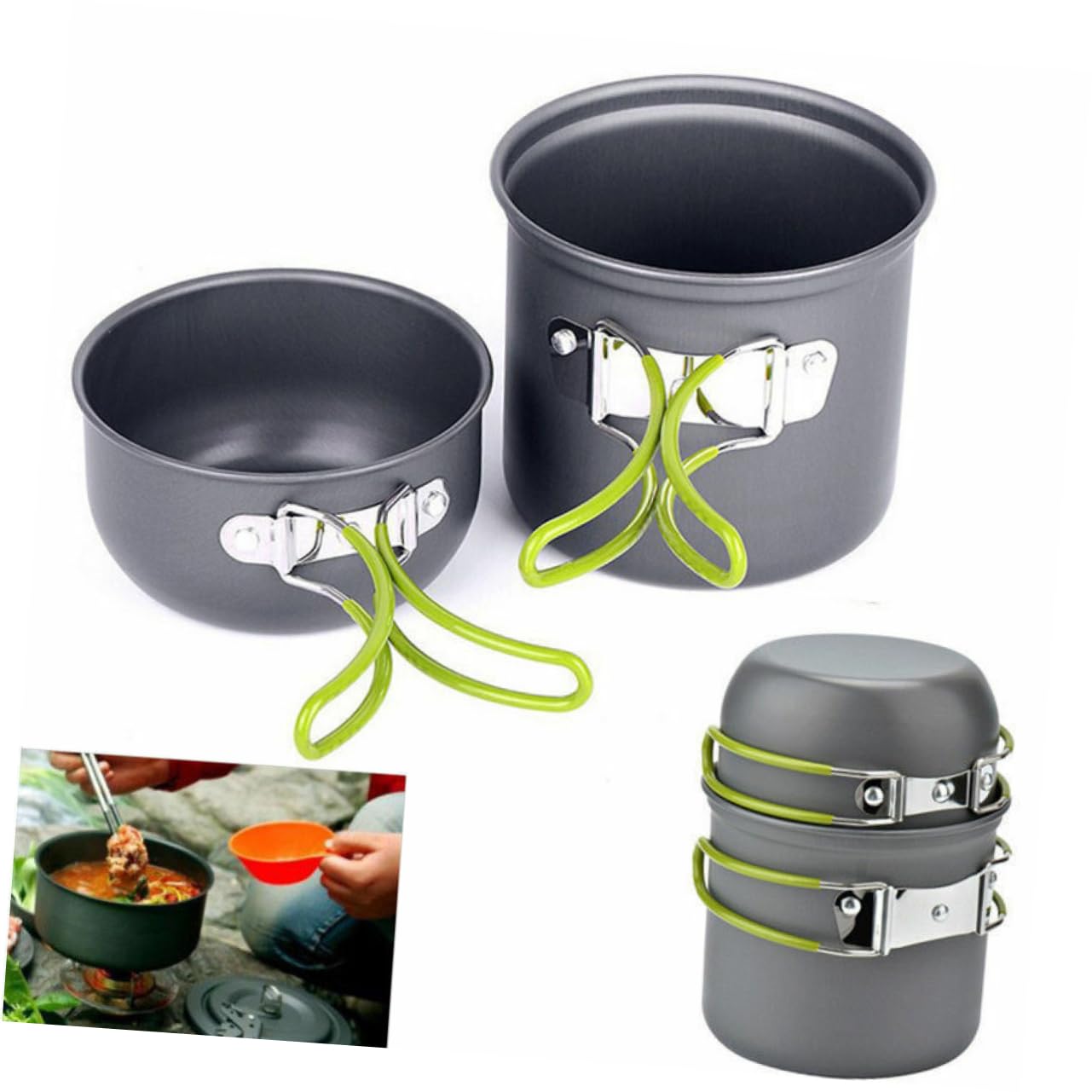 VICASKY 2pcs Portable Cookware Set for Outdoor Camping and Hiking Lightweight Pots and Pans with Handle Cover for Backpacking and Picnic Cooking