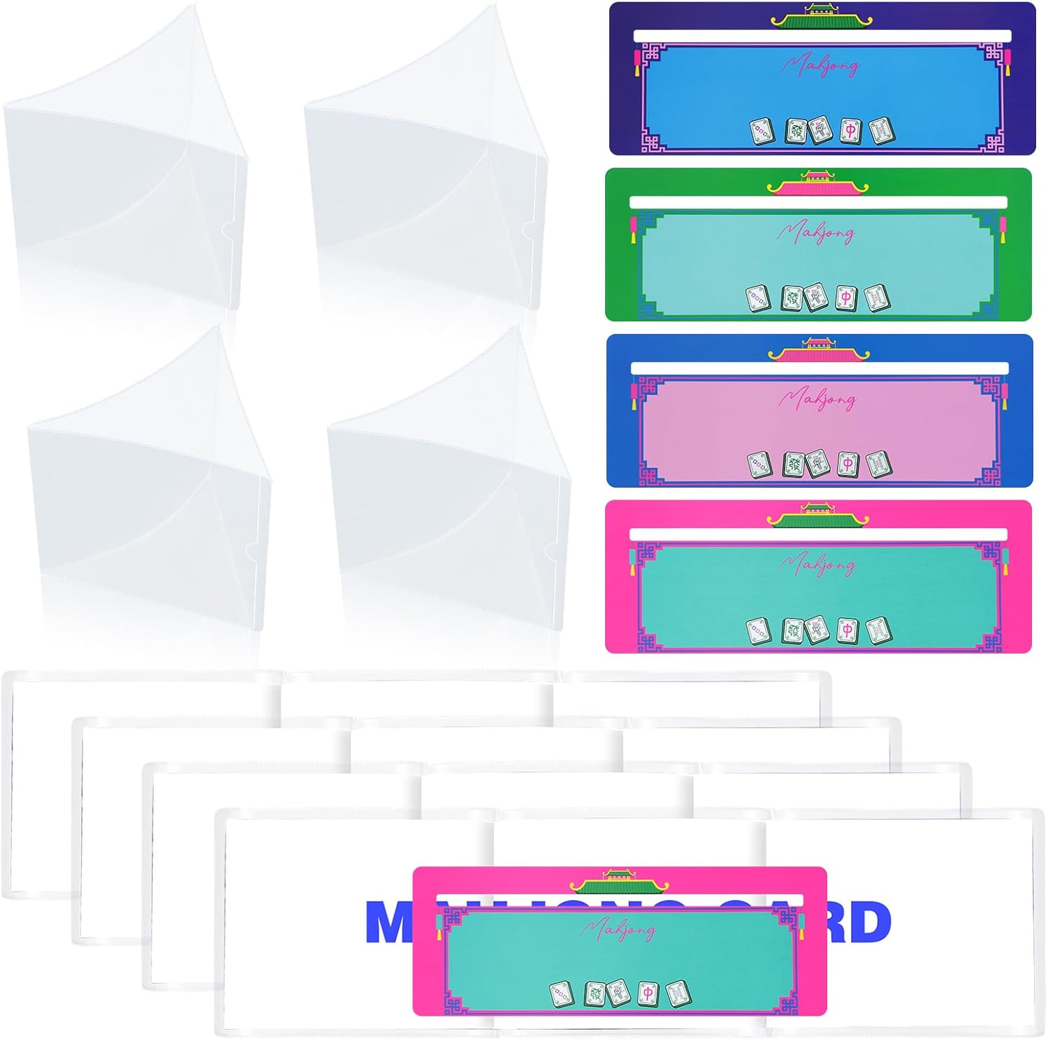 Compatible with Mahjong Card Accessories Set, Include 4pc Clear Frosted Cards Holder & 4pc Line Finder (Pattern)