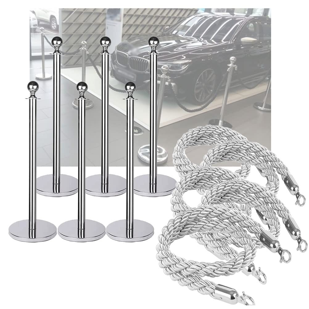 Paletti Di Controllo Della Folla In Acciaio Inox Argentato, Set Di Paletti Con Corda Intrecciata In Poliestere Colorato Da 1,5 M, Pali Per Il Controllo Della Folla Gray - 1-6 PCS set w/5 rope