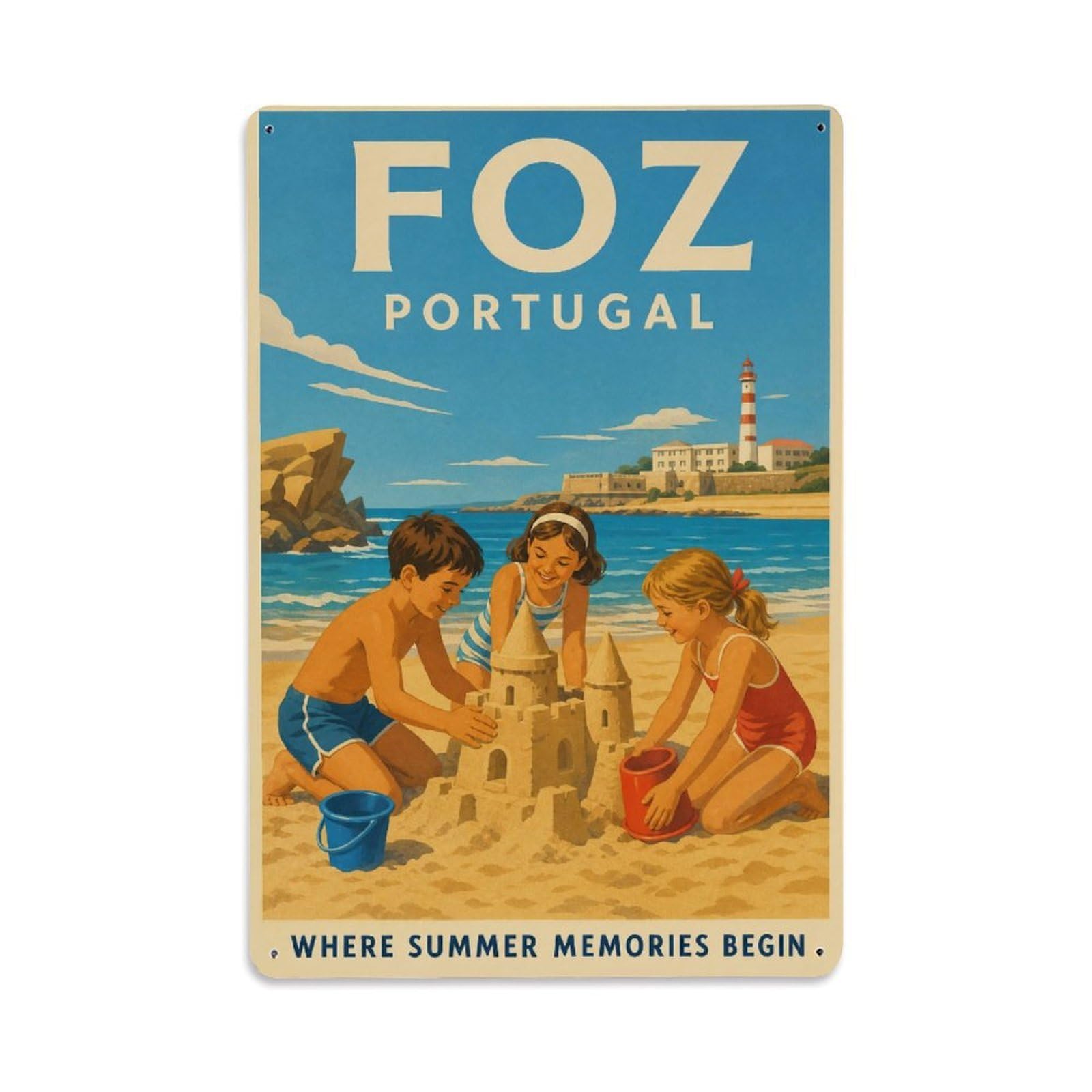 Metal Tin Sign Portugal Foz Vintage Travel