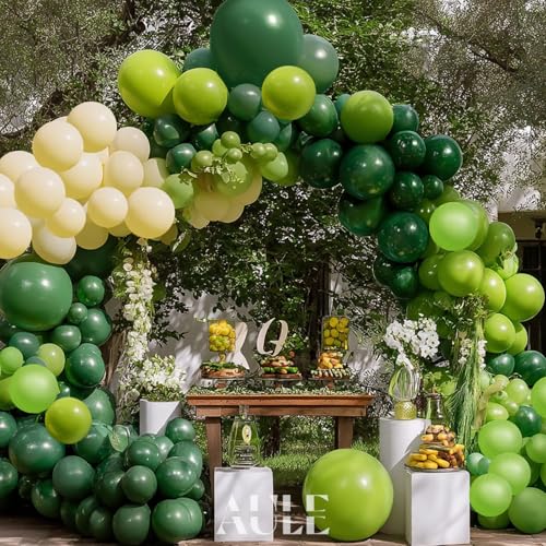 Image of AULE Dark Green Balloon Arch Kit 155Pcs Macaron Yellow Balloons