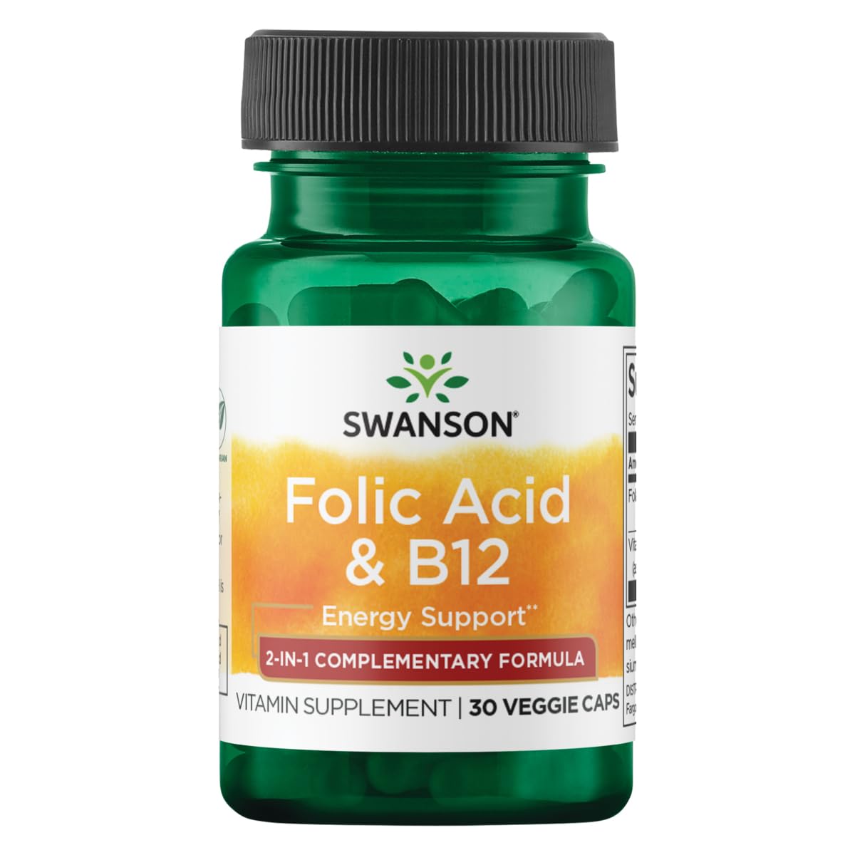 Swanson Folic Acid & Vitamin B12 Heart Support, 30 Veg Capsules