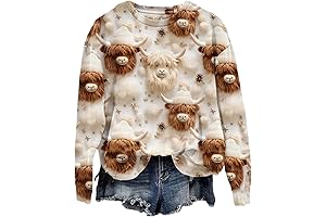 Highland Cow Print Casual Sweatshirt: Bovine Chic for the Discerning Cowgirl