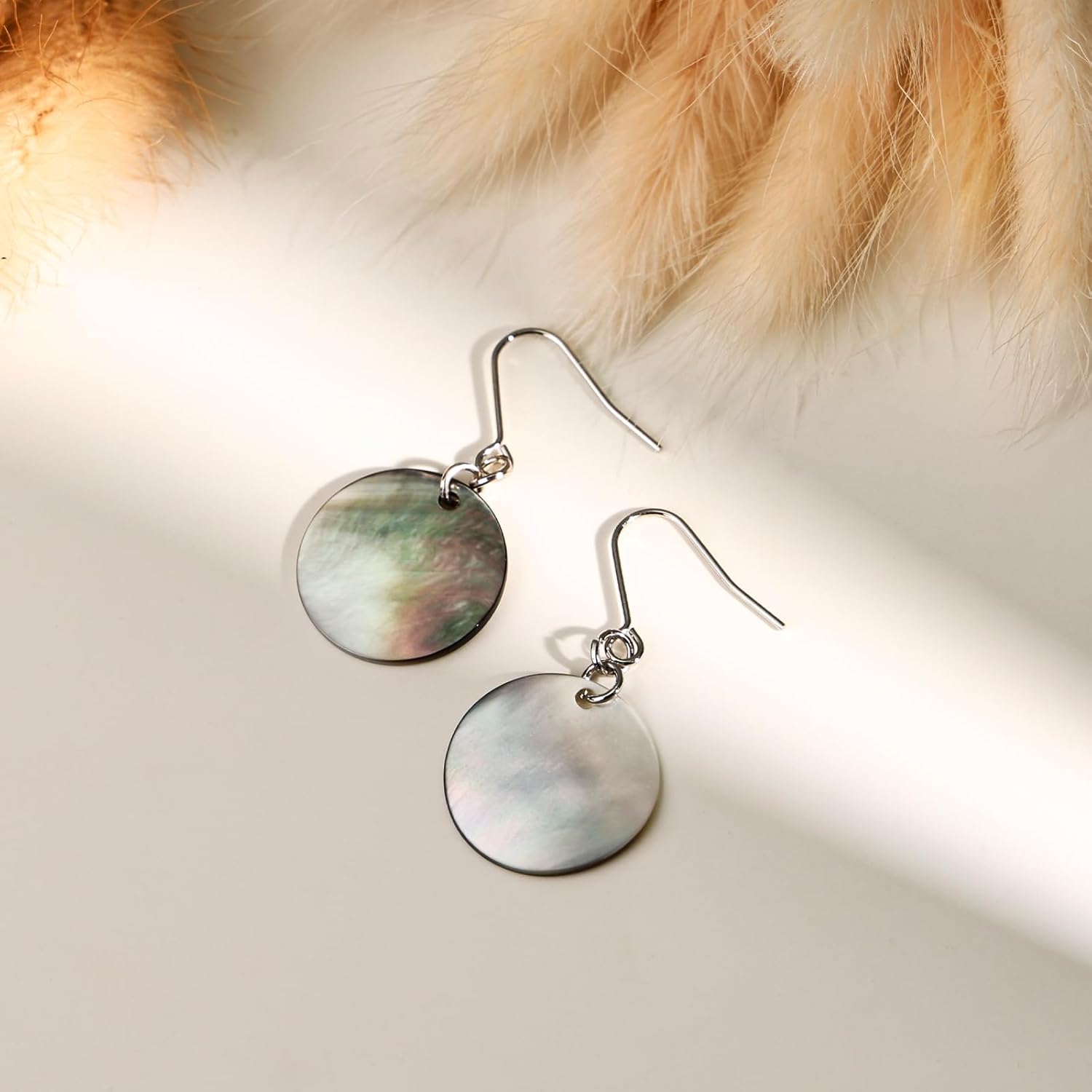 Silver Abalone Shell Disc Dangle Earrings - Unique Handmade Circle Drop Earrings for Daily & Beach Styles - Image 5