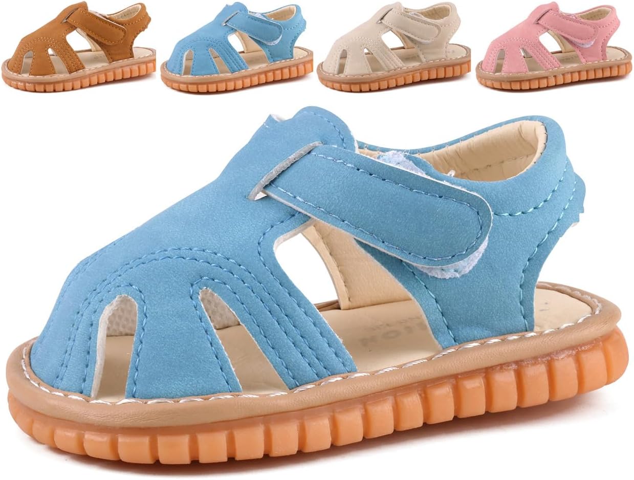 Baby Boys Girls Squeaky Sandals Summer Closed-Toe Anti-Slip Premium Rubber Sole Toddler First Walkers Shoes