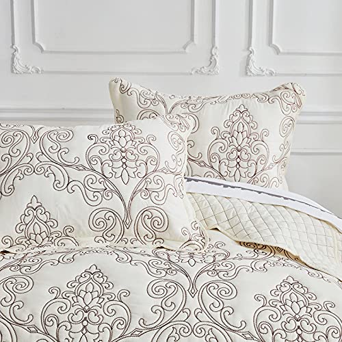Chixin Oversized Bedspread Coverlet Set King Size - Lightweight Bedding Cover - Beautiful Stitching - 4 Piece Reversible Bedspread - Luxury Damask Paisley Pattern (King, Ivory) #TOP3