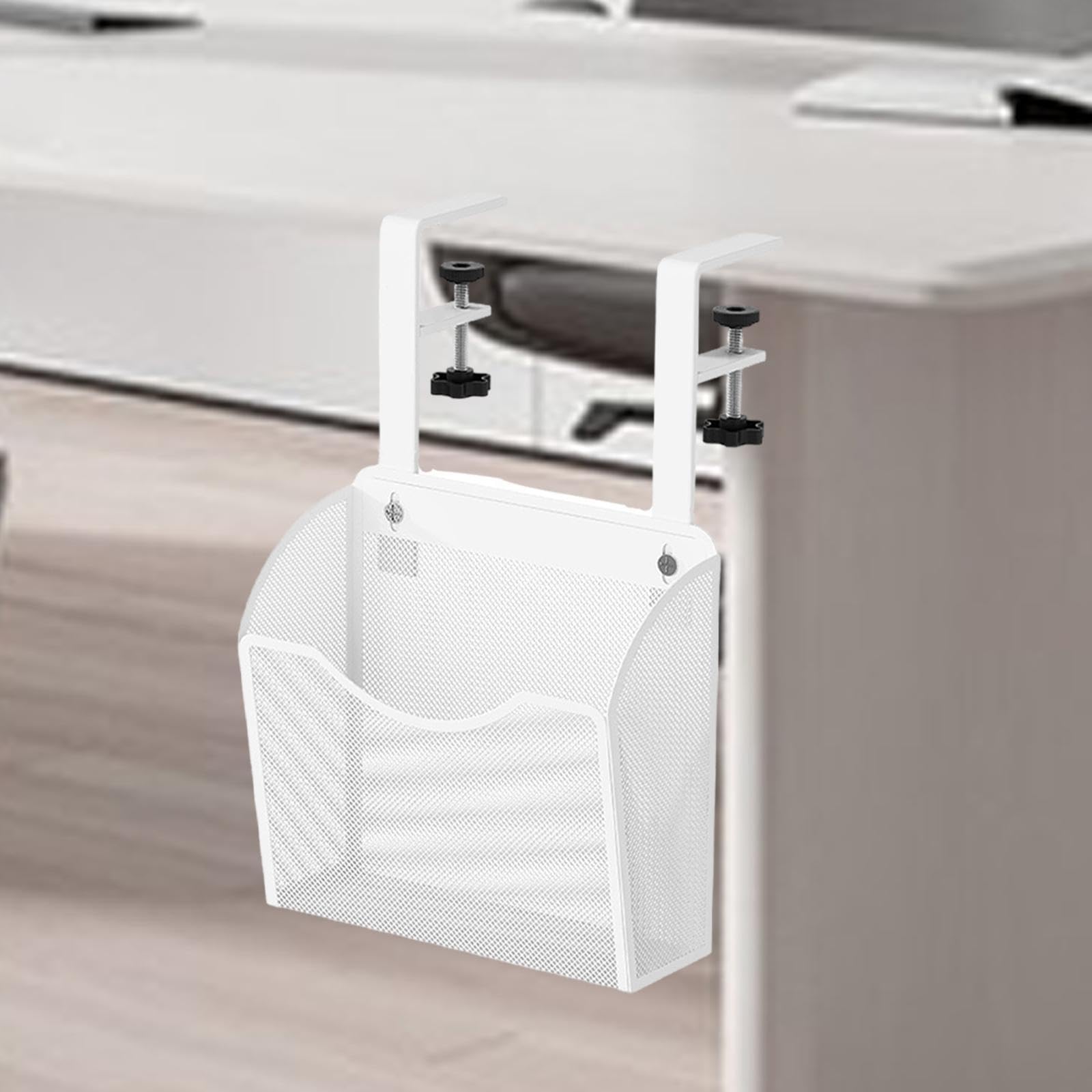 Qianly Soporte de Almacenamiento para debajo de La Mesa, Organizador Colgante de Escritorio, Organizador de con Abrazadera para Escritorio, Organi, Blanco