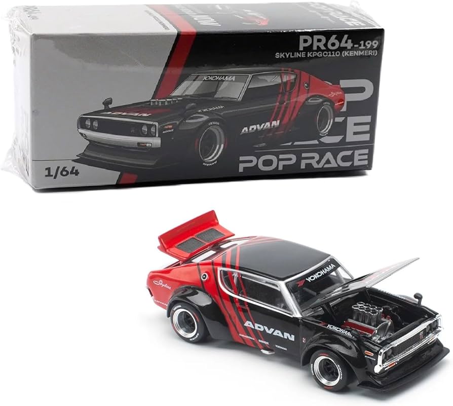 ミニカー POPRACE 1/64 SKYLINE GT-R V-S DRIFT Pre-Order) Pop Race Skyline GT-R Drift (Kenmeri) Red Black