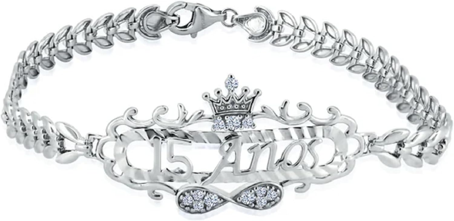 CloseoutWarehouse Cubic Zirconia Quinceñera Princess 925 Sterling Silver Bracelet