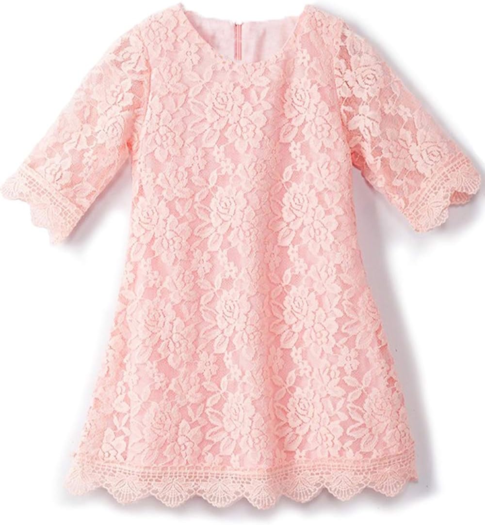 APRIL GIRL Flower Girl Dress, Lace Dress 3/4 Sleeve Dress