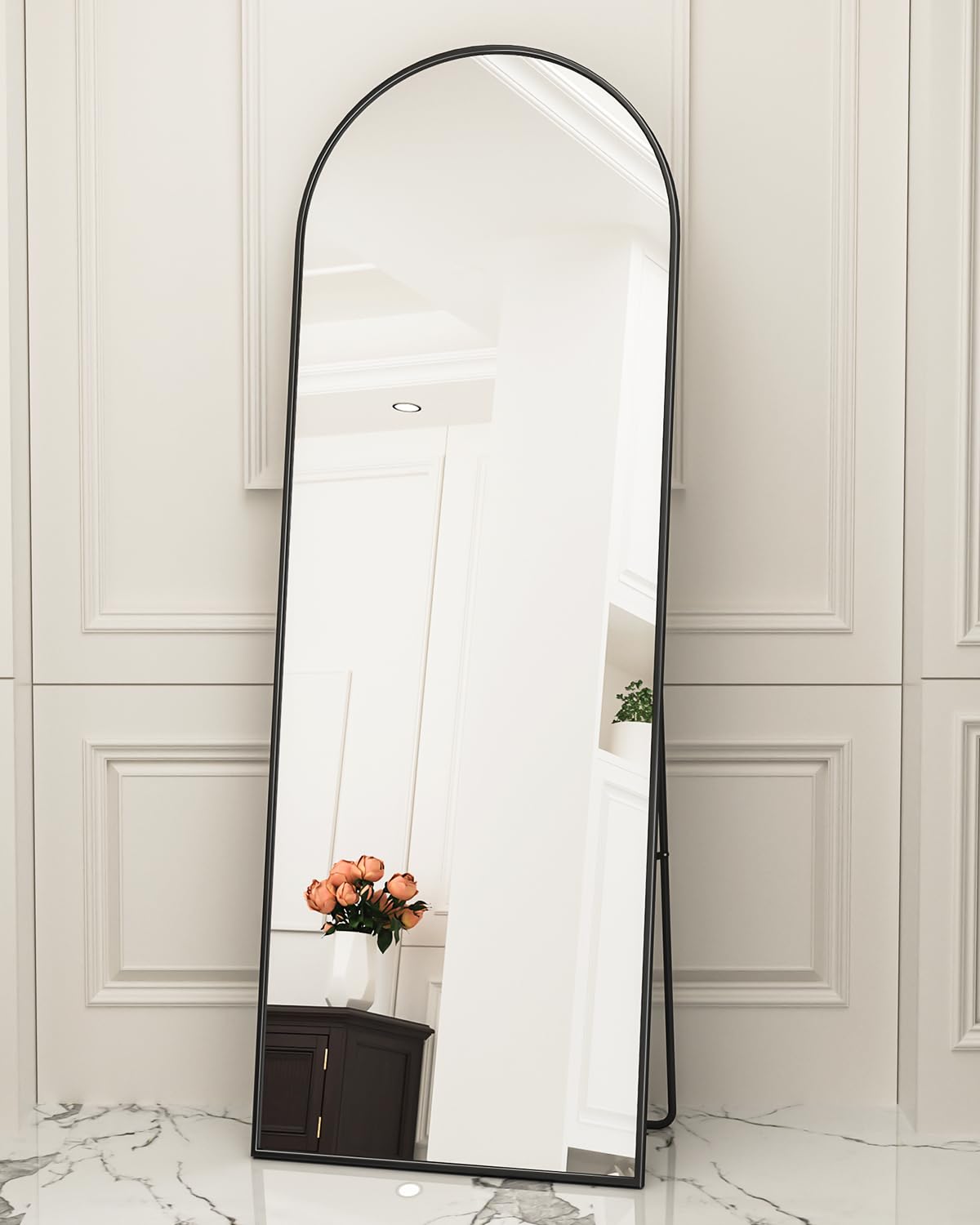 Antok Floor Mirror, 66"x23" Full Length Mirror with Stand, Arched Wall