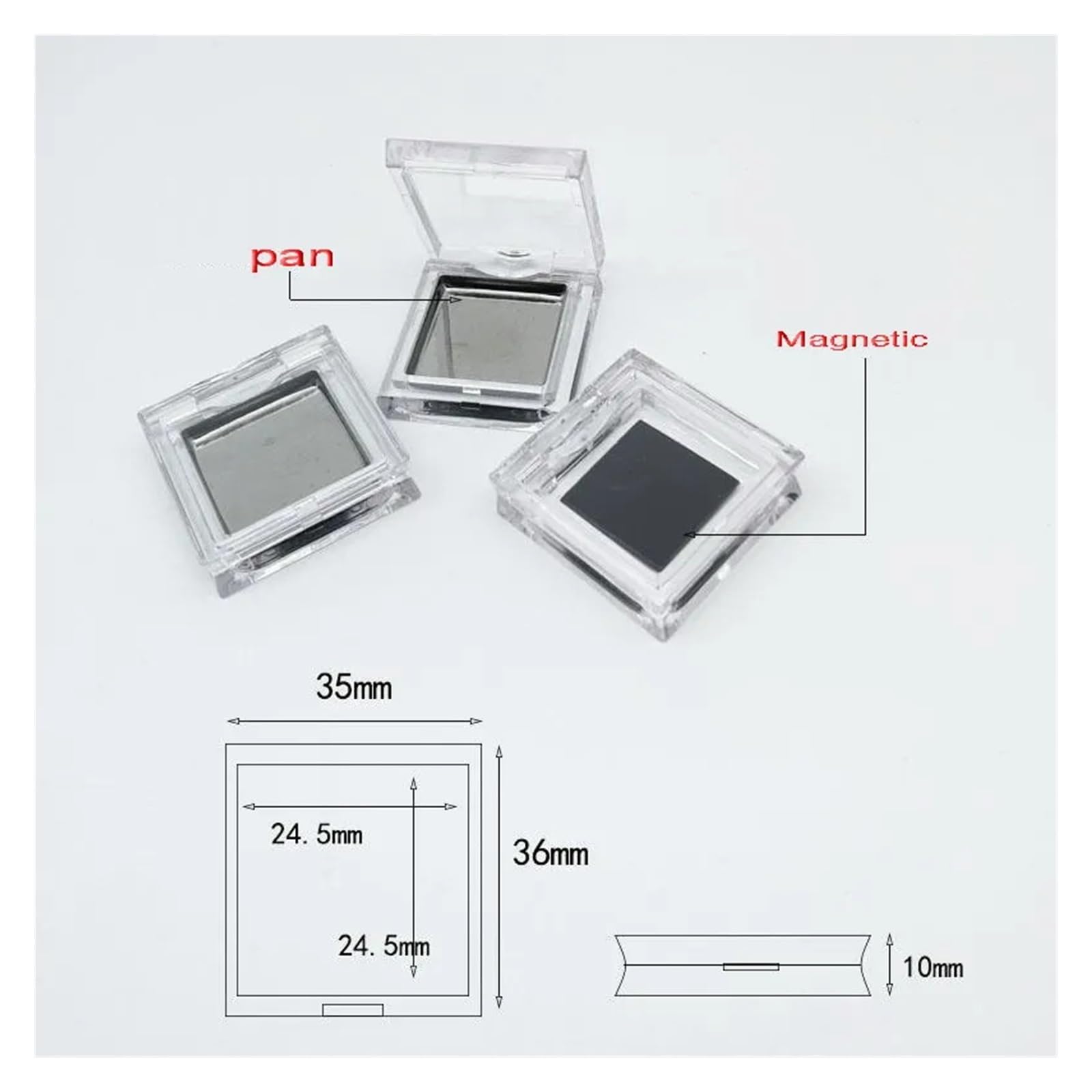 Lidschatten Box Transparent 10Pcs Leere Magnetische Lidschatten Palette Nachfüllbare Klar Make-Up Lagerung Fall Box DIY Kosmetische Lippenstift Foundation Erröten Container(B with Pan)