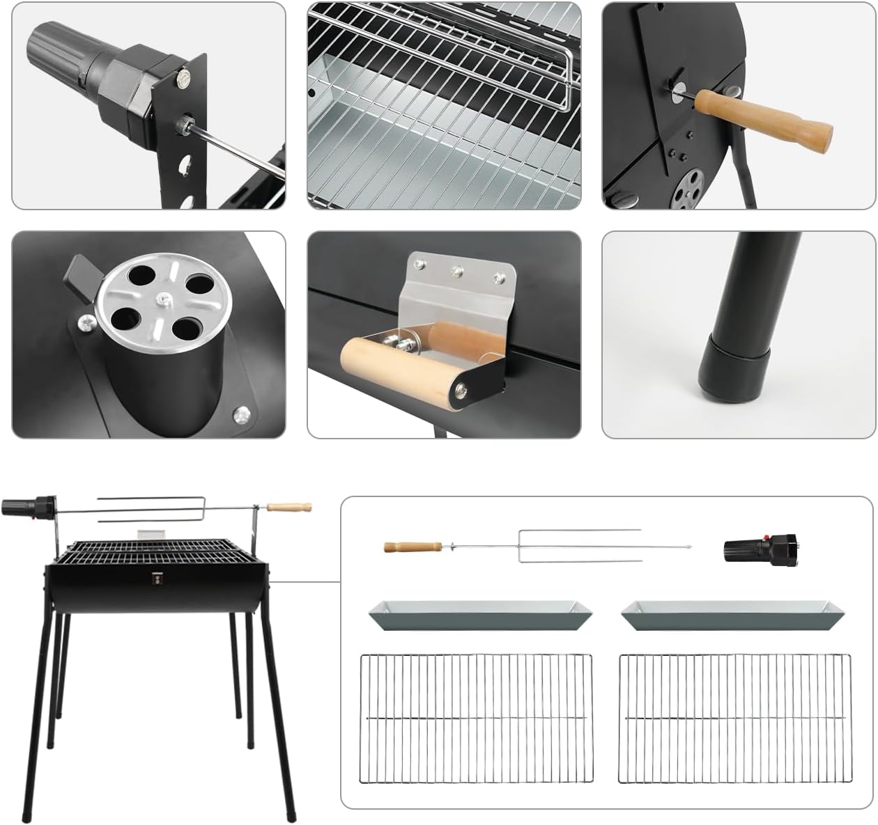 Portable Charcoal Grill with Thermometer, Double-sided Smoker Grill for Outdoor Camping Backyard Party Travel