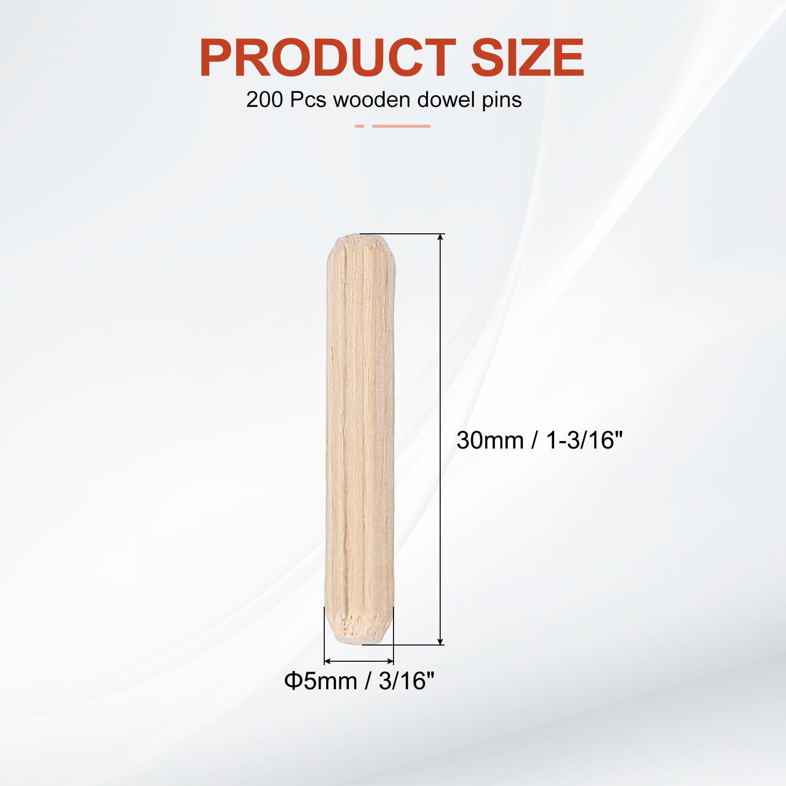 PATIKIL Wooden Dowel Pins 3/16" x 1-3/16" (5mm x 30mm) Straight Dowel Rods Wood Fluted Dowels Rods for Crafts Furniture DIY Hardwood Count 200 - Image 2