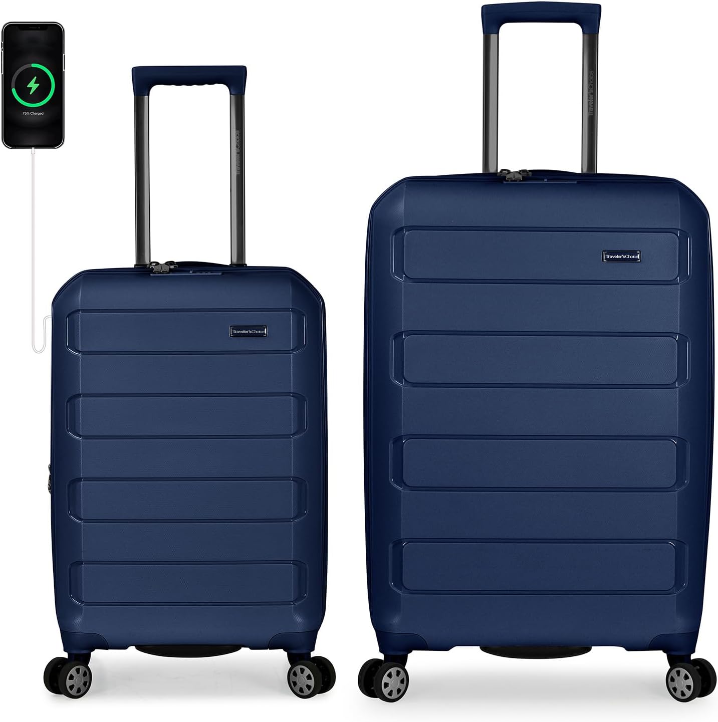 Traveler's Choice Pagosa Indestructible Hardshell Expandable Spinner Luggage, Navy, 2 Piece Set