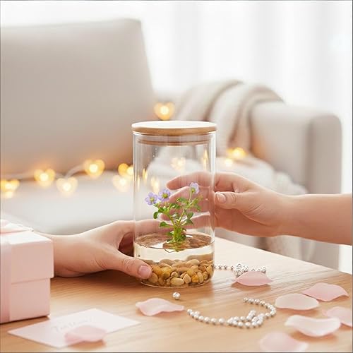 Miniatura 2 de Bloomify Regalos de flores de Navidad, violeta persa (Exacum Affine) – Terrario de flores vivas en tarro de vidrio autosostenible, sin