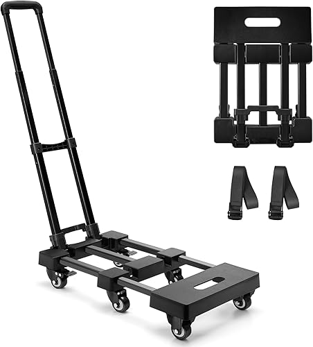 KEDSUM Camión de mano plegable, carrito plegable resistente de 600 libras, carrito de equipaje con mango ajustable, carrito de utilidad con 6 ruedas