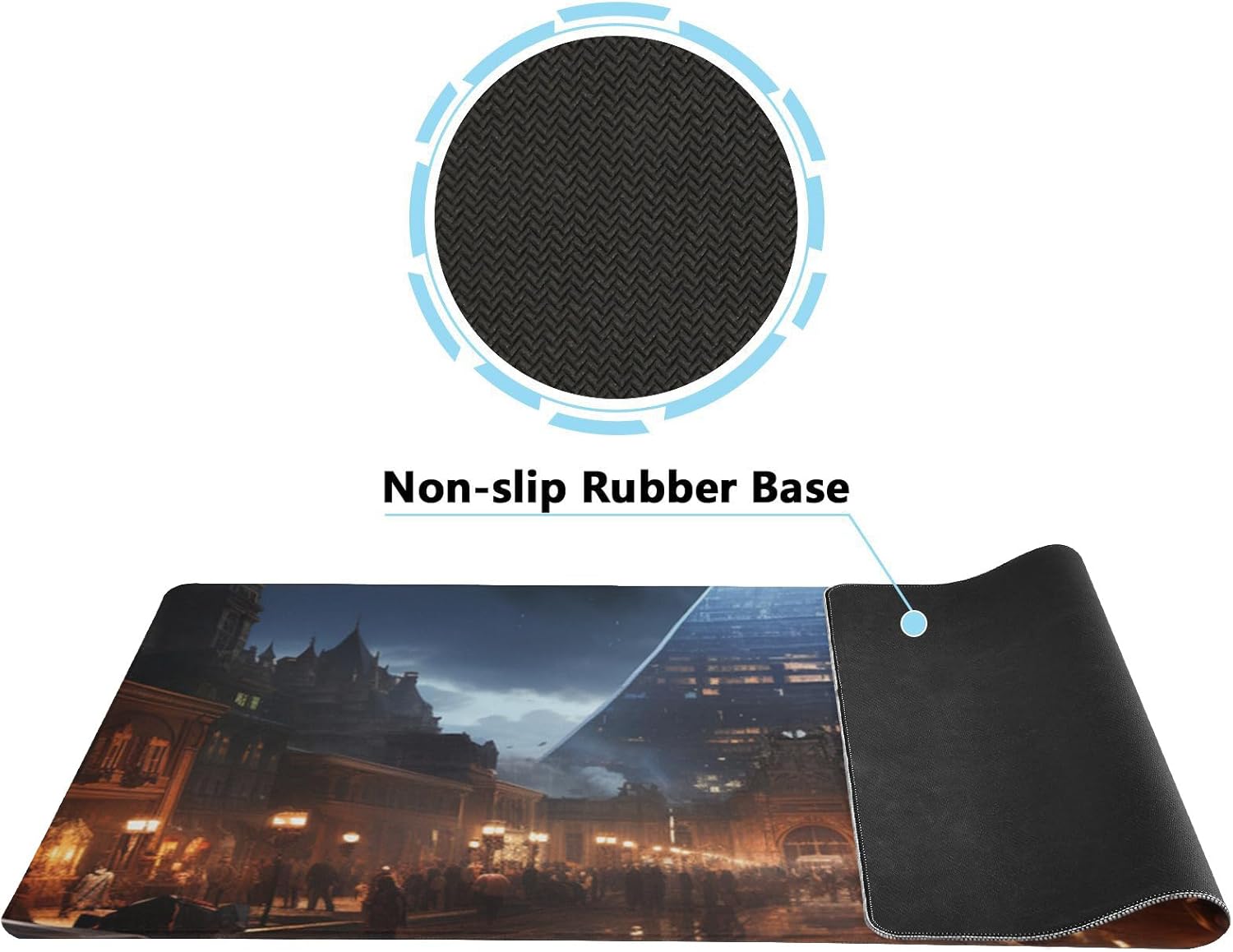 Large Gaming Future City Under The Pyramid Design Mouse Pad 35.5 x 16 Inch, Non-Slip Base, Water Resistant, Ideal for Gamers, Office & Home