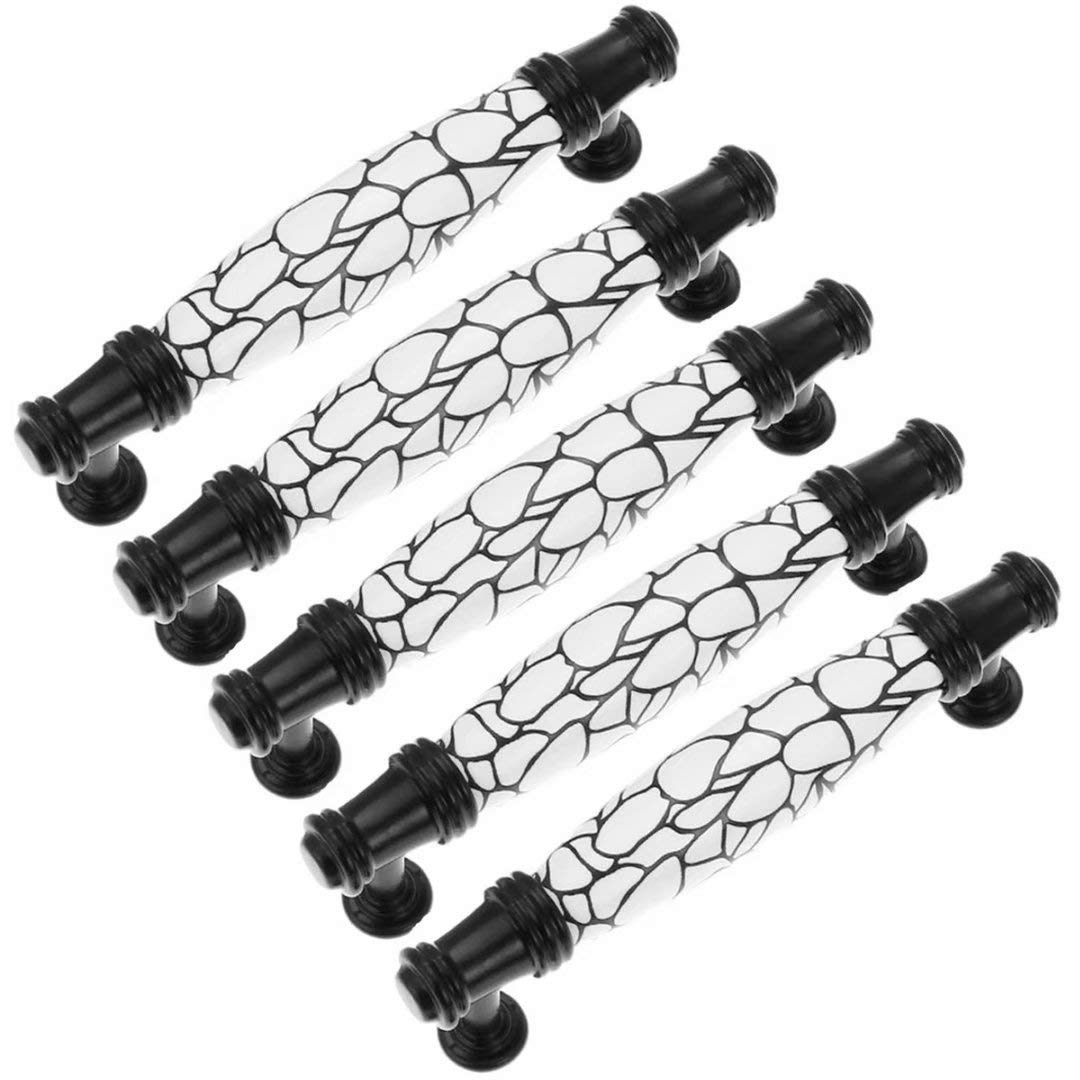 Boutons de tiroir en céramique vintage en lot de 5 pièces noir et blanc pour relooker vos meubles