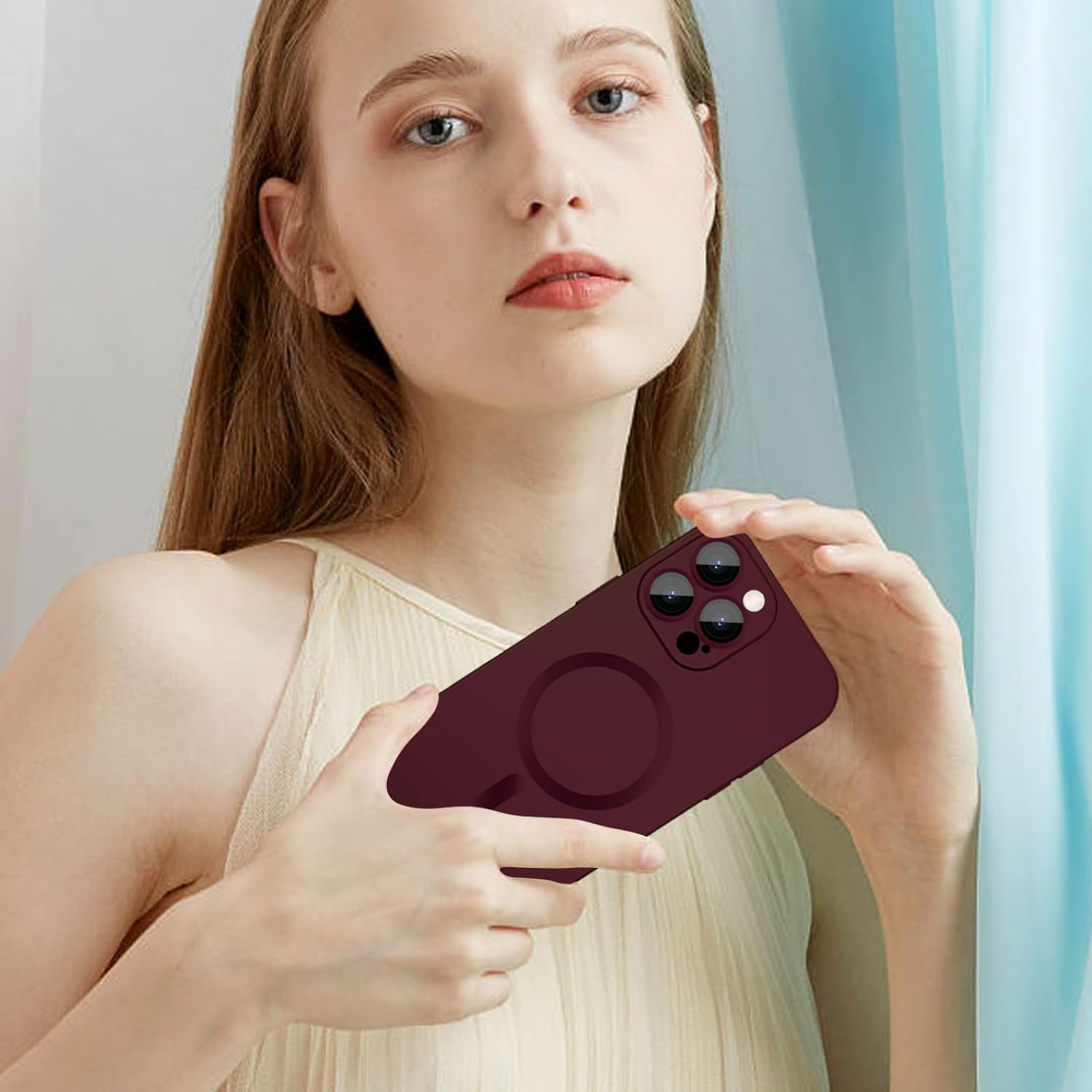 Magnetic Case for iPhone 13 Pro Max Phone Case for Women, [Compatible with MagSafe] Matte Soft Metallic Design with Lens Protectors and 2 Screen Protectors for iPhone 13 Pro Max 6.7"-Wine Red - Image 7