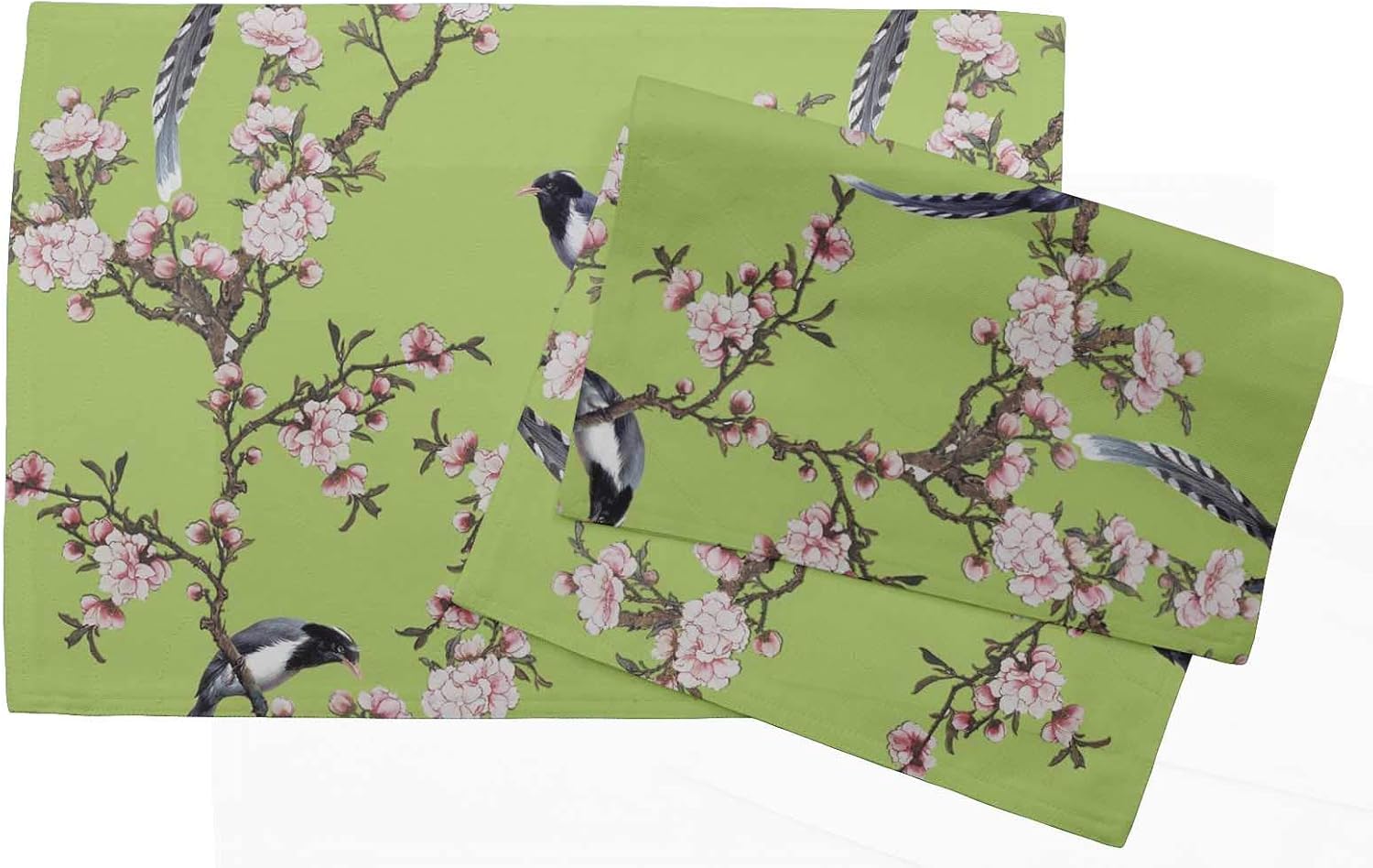 S4Sassy Green Blossom & Paradise Whydah Bird Printed Reversible Fabric Placemats Table Dining Mats-16 x 18 Inches-6 Pcs
