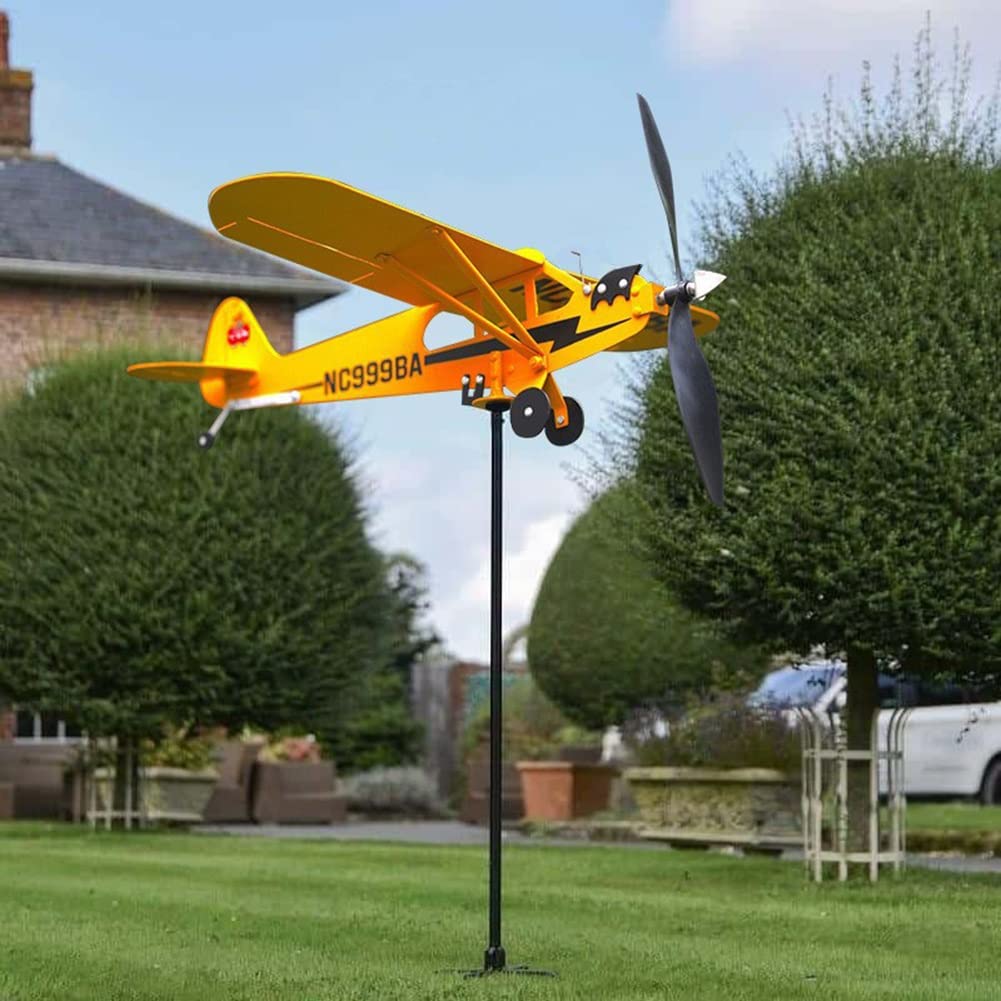 Piper J3 Cub Airplane Weathervane, Metal Plane Weathervane Windmill for Gardens Patio Lawn Outdoor Decoration, Gifts for Flight Lovers