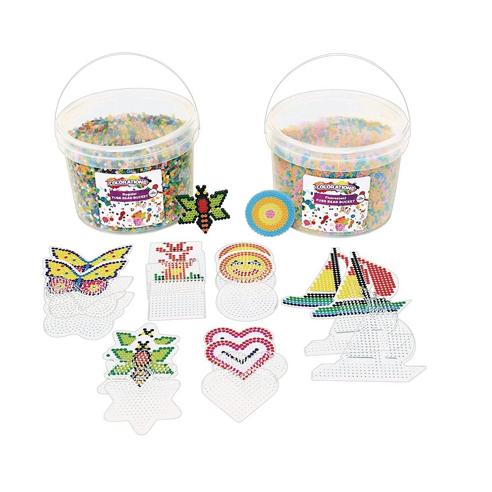 Colorations Fuse Beads, 44,000 Beads,12 Pegboards & Ironing Paper, Fluorescent & Regular, Melty Beads, Iron, Crafts for Kids, Arts & Crafts, Plastic Beads, Fine Motor Activity, Screen-Free
