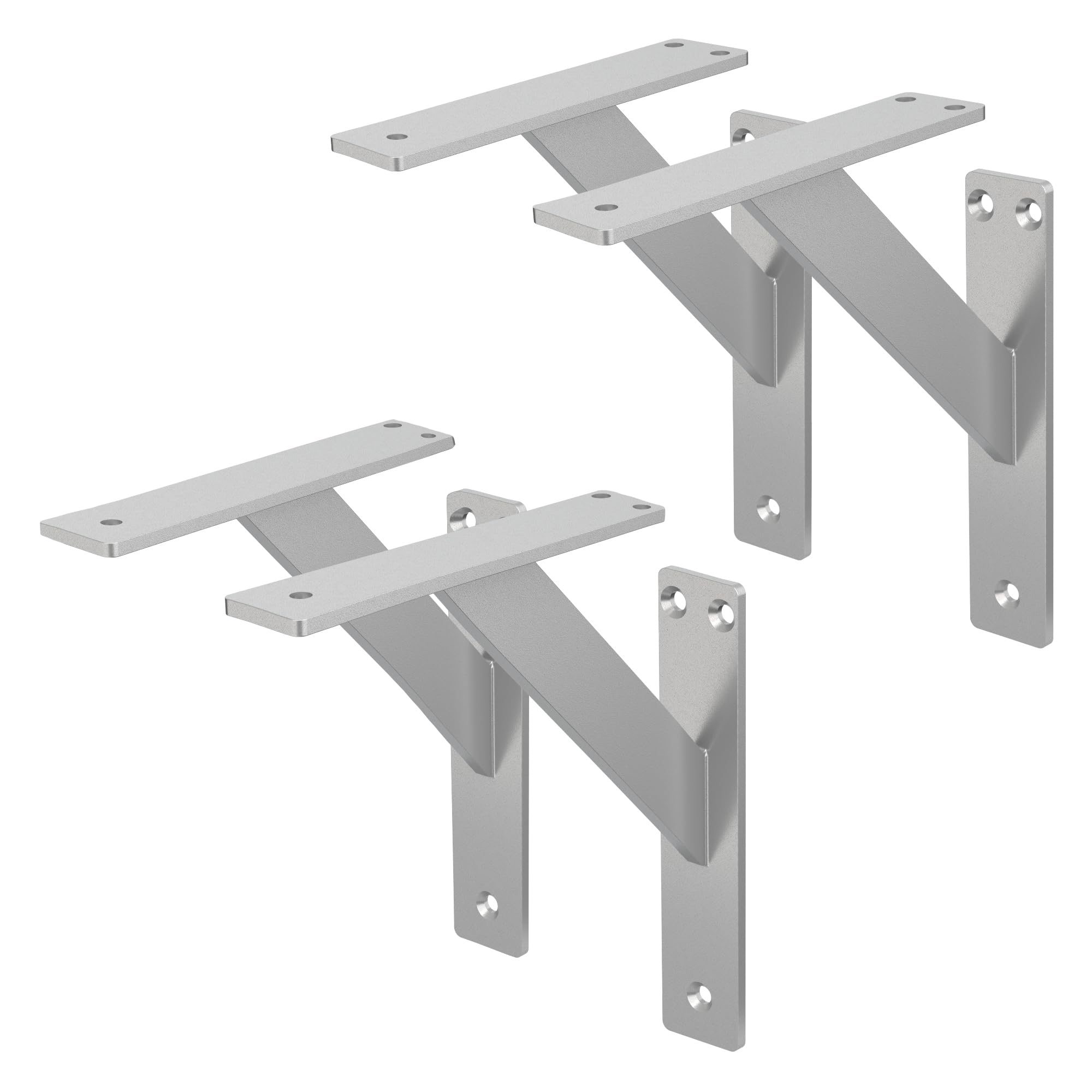 ML-Design 4 Pièces Support d'Étagère, 180 x 180 mm, Argent, en Aluminium, Robuste, Style Industriel, Support Mural pour Étagère Console Murale Projets de Bricolage, Matériel de Montage Inclus
