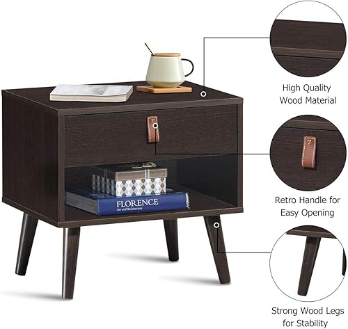 Miniatura 4 de Mesa auxiliar multifunción estilo mediados de siglo, mesa auxiliar para sofá, mesita de noche con estante de cajón, resistente y duradera para