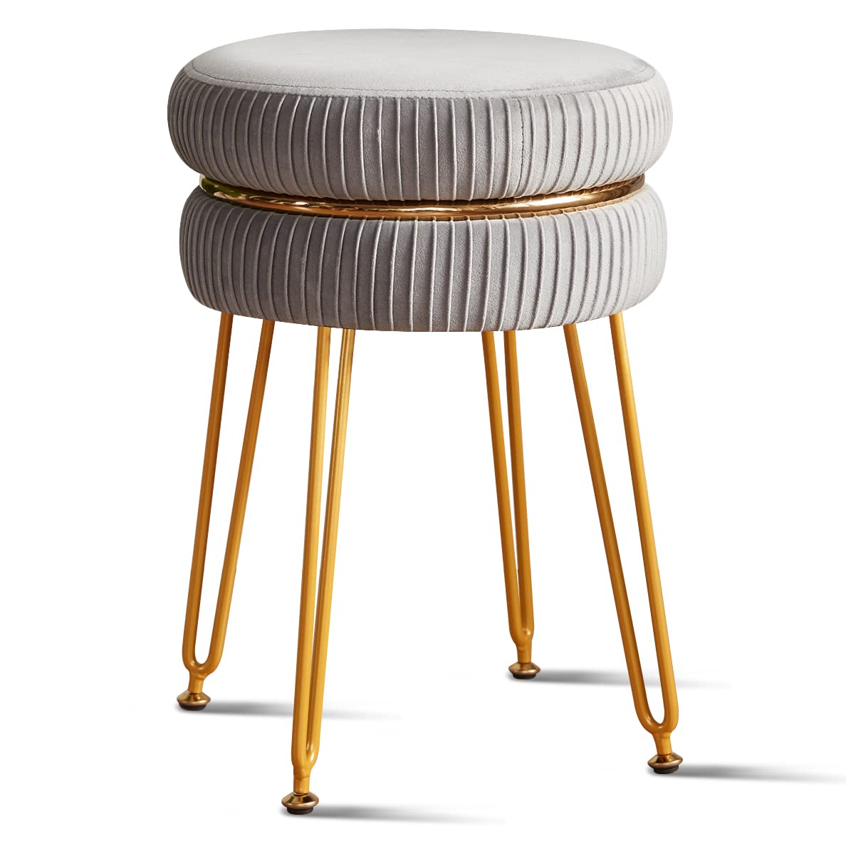 Soohow Velvet Vanity Chair for Makeup Room, Upholstered Foot Stool Vanity Stool, 360° Swivel Round Ottoman Foot Rest Makeup Chair, Vanity Bench Foot Stools Ottoman with Metal Legs for Living Room