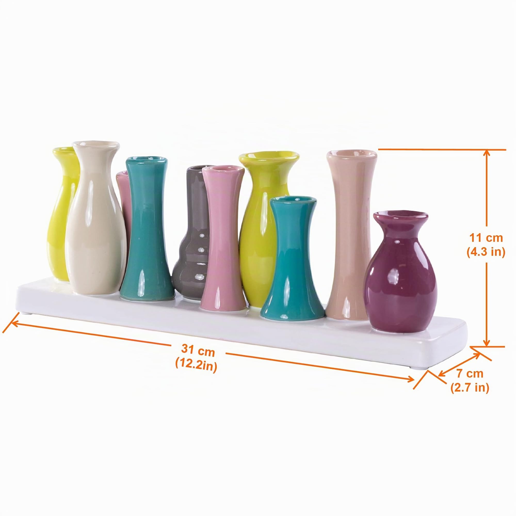 3er Set Keramikvasen – Bunte Mini-Vasen je 10 Stück (31×7×11 cm) – Skandinavische Handarbeit – Moderne Tisch- & Wohnungsdeko für Blumen & Geschenkideen