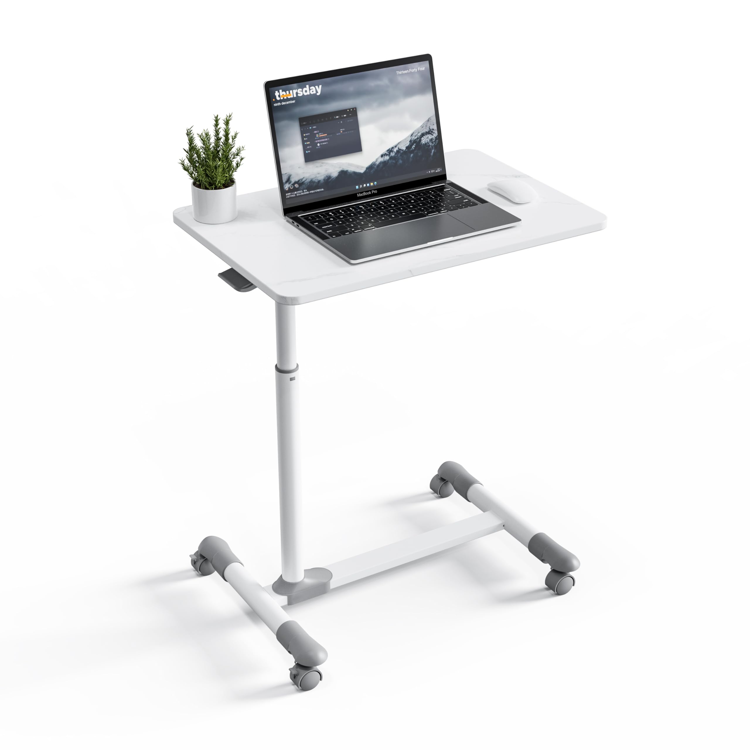 Fydeamer Overbed Table With Wheels, Upgrade Medical Desk With Drawer, Hospital Bed Table, Workstation, Adjustable Rolling Bedside Table Marble-like - View #4