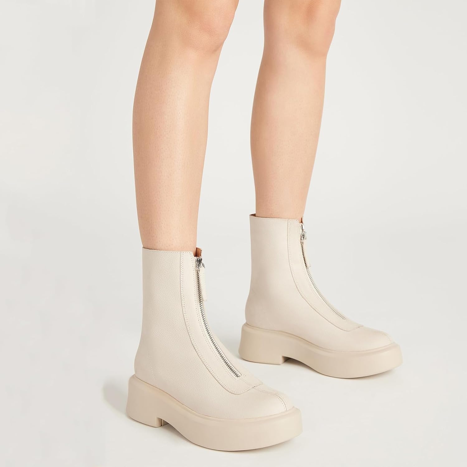 Women's Platform Ankle Boots Leather Boot Chelsea Booties Block Heel Round Toe Short Combat Boots Comfortable Zipper Winter Snow Boot Casual Dessy - Image 3