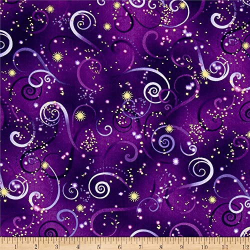 Benartex Kanvas Dance Of The Dragonfly Metallic Swirling Sky Deep Purple Fabric By The Yard