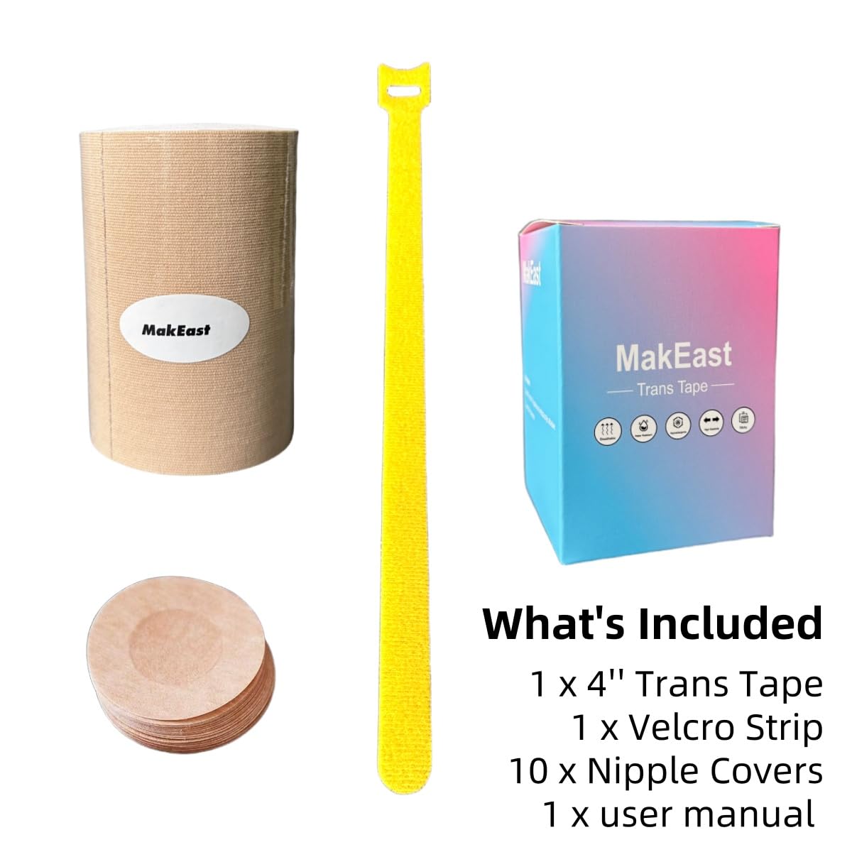 Trans Tape for Transitioning Extra Wide Chest Binding Tape Latex Free FTM Chest Binder with Nipple Covers: Beige