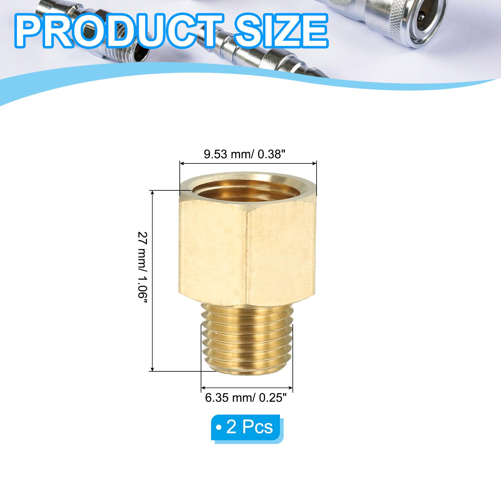 PATIKIL 2 Pack Brass Pipe Fitting Hex Bushing, 3/8\" NPT Female To 1/4...