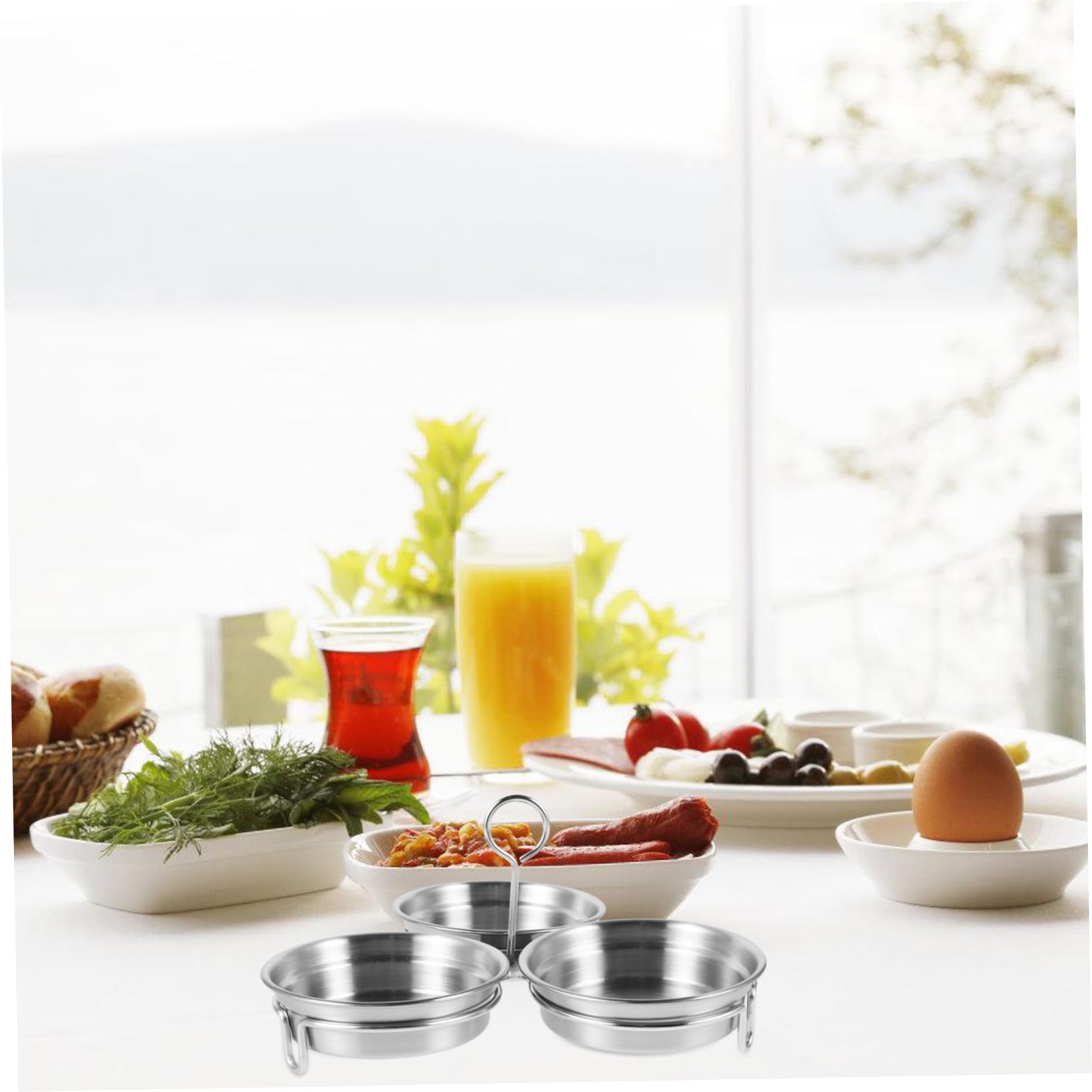 FUNOMOCYA 1 Set Stainless Steel Saucer Salad Dressing Container Condiments Server Dishes Portion Cup Dip Dishes Side Dish Bowls Dressing Containers Sauce Containers Vinegar Dispenser Silver