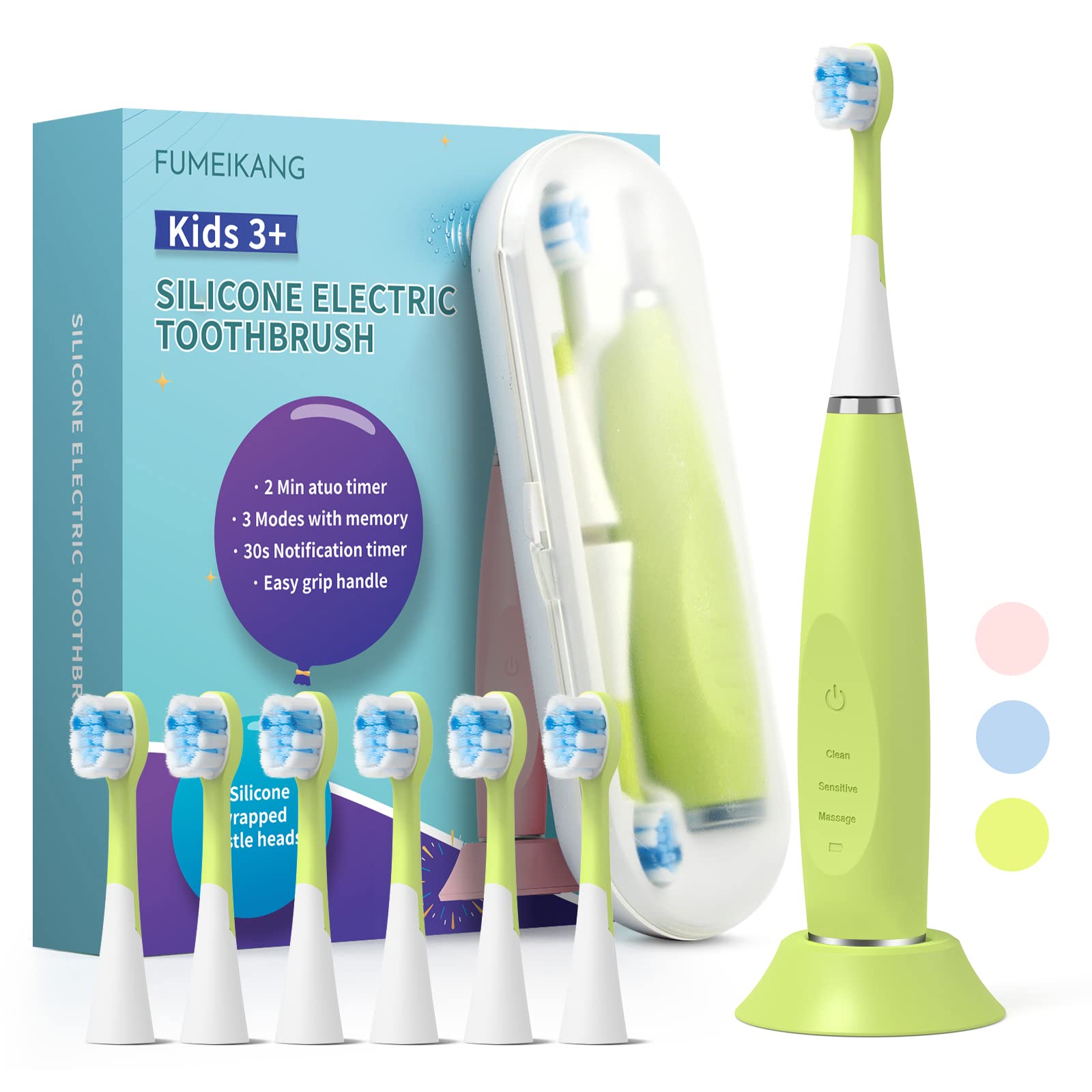 Kids Electric Toothbrushes Sonic Rechargeable Tooth Brush for Boys and Grils Smart Timer Power Toothbrush 3 4 5 6 7 8 9 10 11 12 - Green-image-4