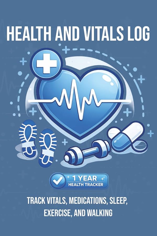 Registro de Salud y Vitalidad: Rastreador Diario de Salud para Presión Arterial, Peso, Pulso, Medicamentos, Sueño y Ejercicio | Libro de Registro de Bienestar de 1 Año por MC Health