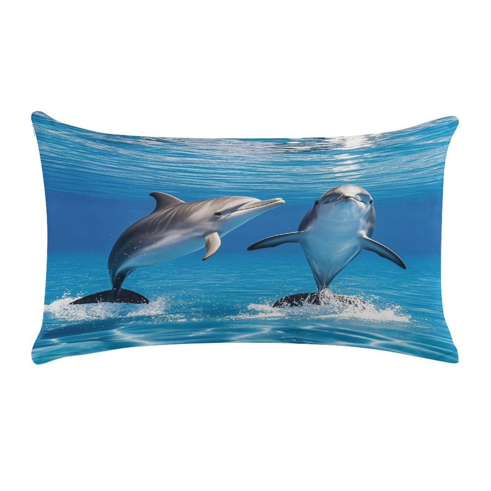 Two Dolphins Pillow Case Decorative Rectangle Throw Pillow Cover Soft Plush Pillowcase Cozy Cushion Case Modern Pillow Sham Cushion Cover for Bedroom Sofa Couch 20 X 12 Inch