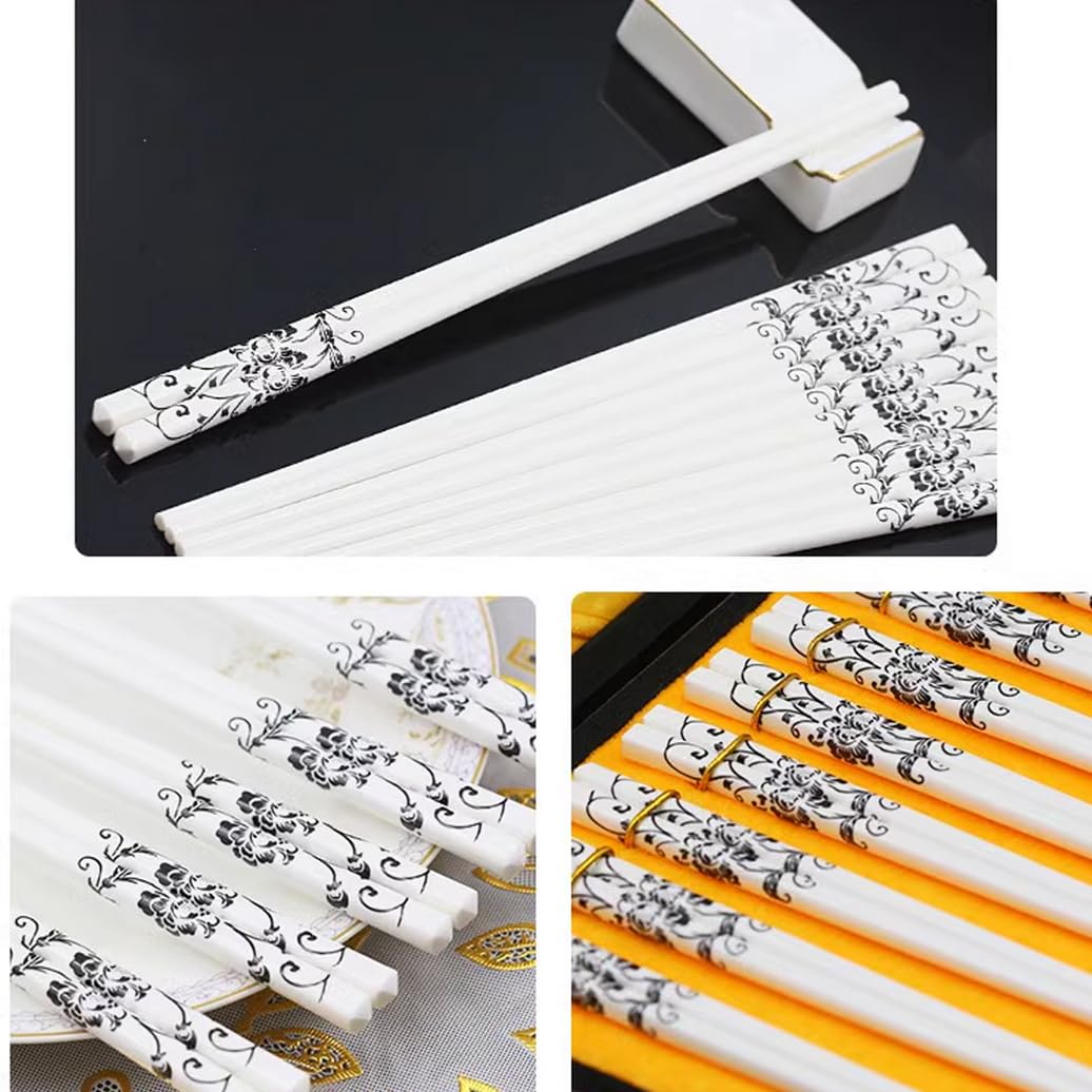 Bopsticks en Porcelaine Cadeau De Fleurs, Baguettes Chinoises en Os De La Chine, 10 Paires Baguettes Premium Réutilisables, Lave-Vaisselle À Haute Résistance B