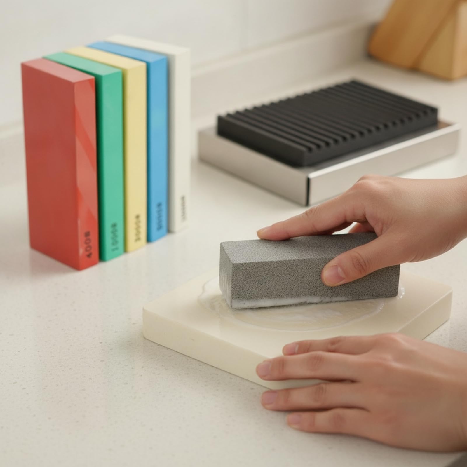 5 Pezzi Kit di Affilatura con Regolabile Compatto Pietra Abrasiva Abrasiva Pratico per Domestiche
