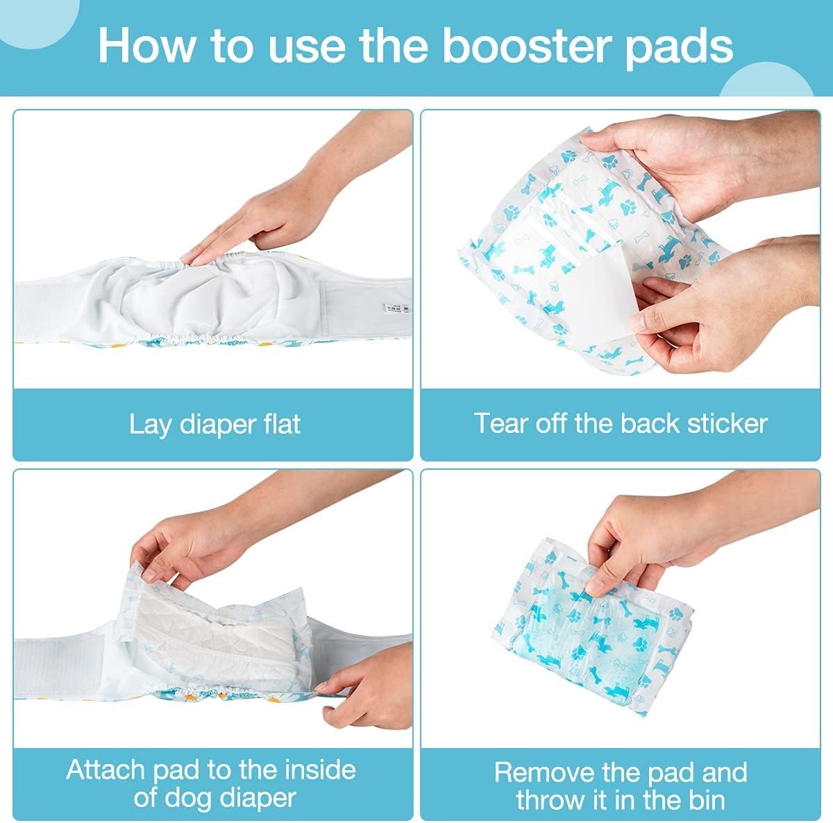 Disposable Dog Diaper Booster Pads XL - 40 Count, Dog Diaper Liners for Male and Female Dogs, Inserts Fit Most Puppy Diapers - Pet Belly Bands and Male Dogs Wraps